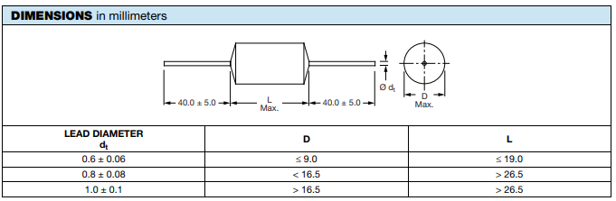 VISHAY MKP1839電壓電容器501V to 2000V尺寸